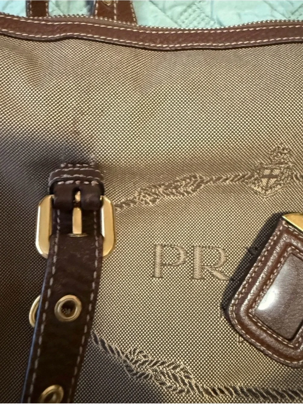 Prada Brown Canvas Tote with Leather Trim